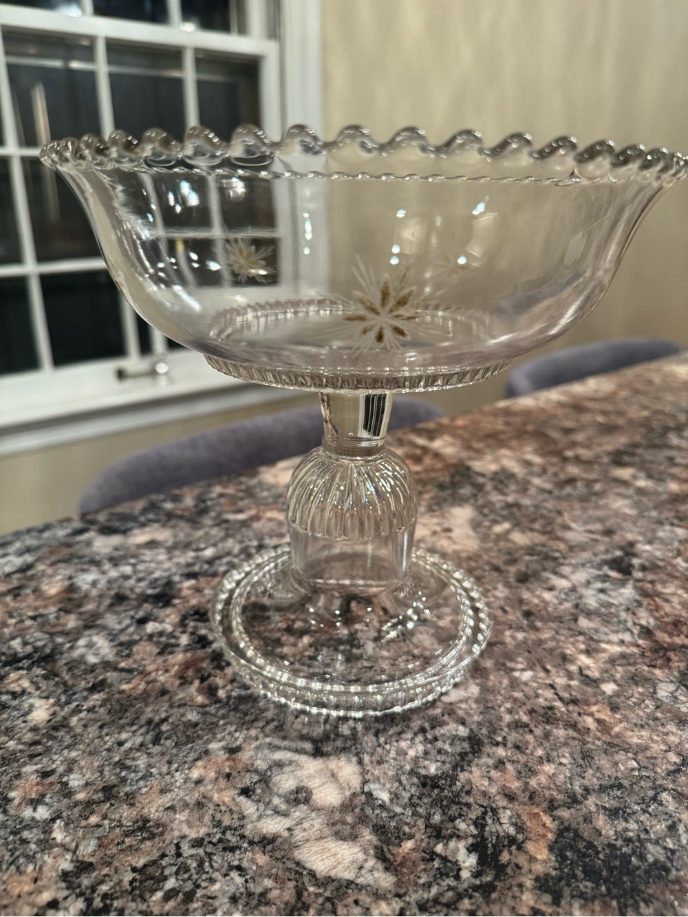 Early American Pressed Glass(EAPG) Pedestal Compote W/ Etched Starburst - Picture 2 of 8